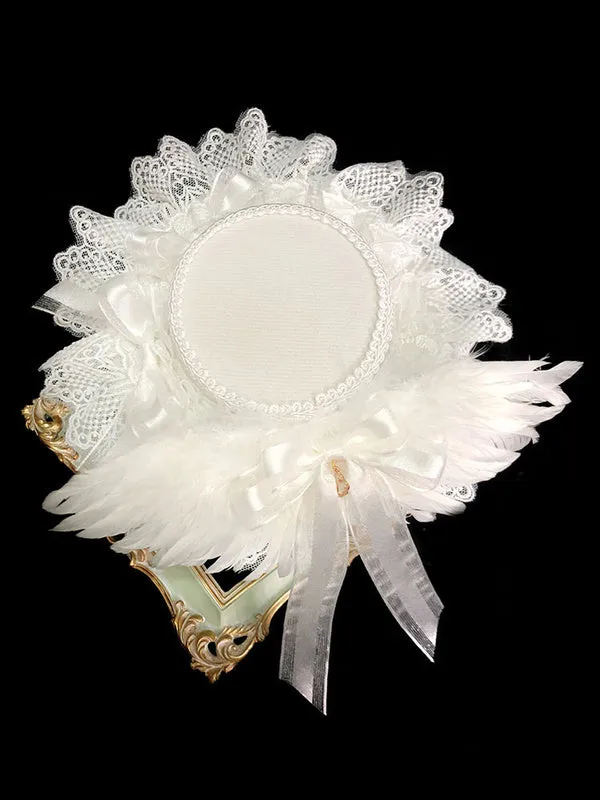 Lolita Wedding Hat White Bows Feathers Lace Lolita Accessories