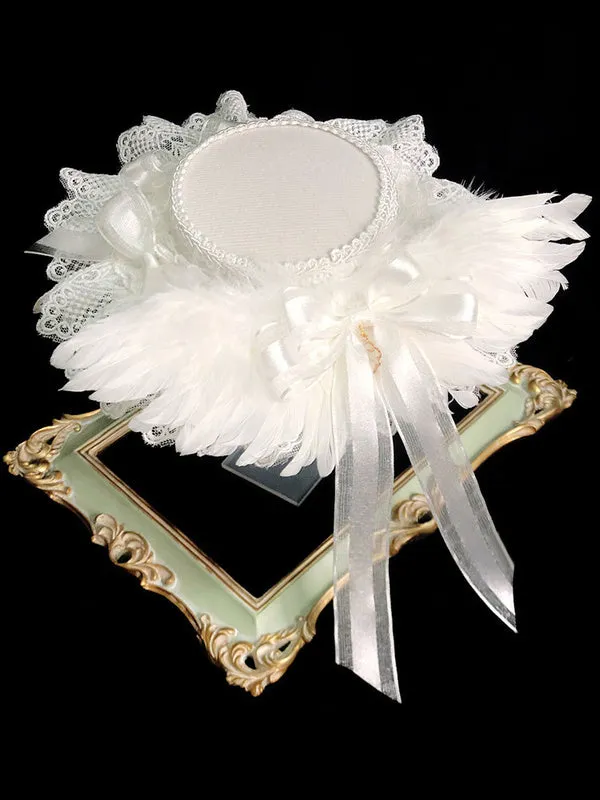 Lolita Wedding Hat White Bows Feathers Lace Lolita Accessories