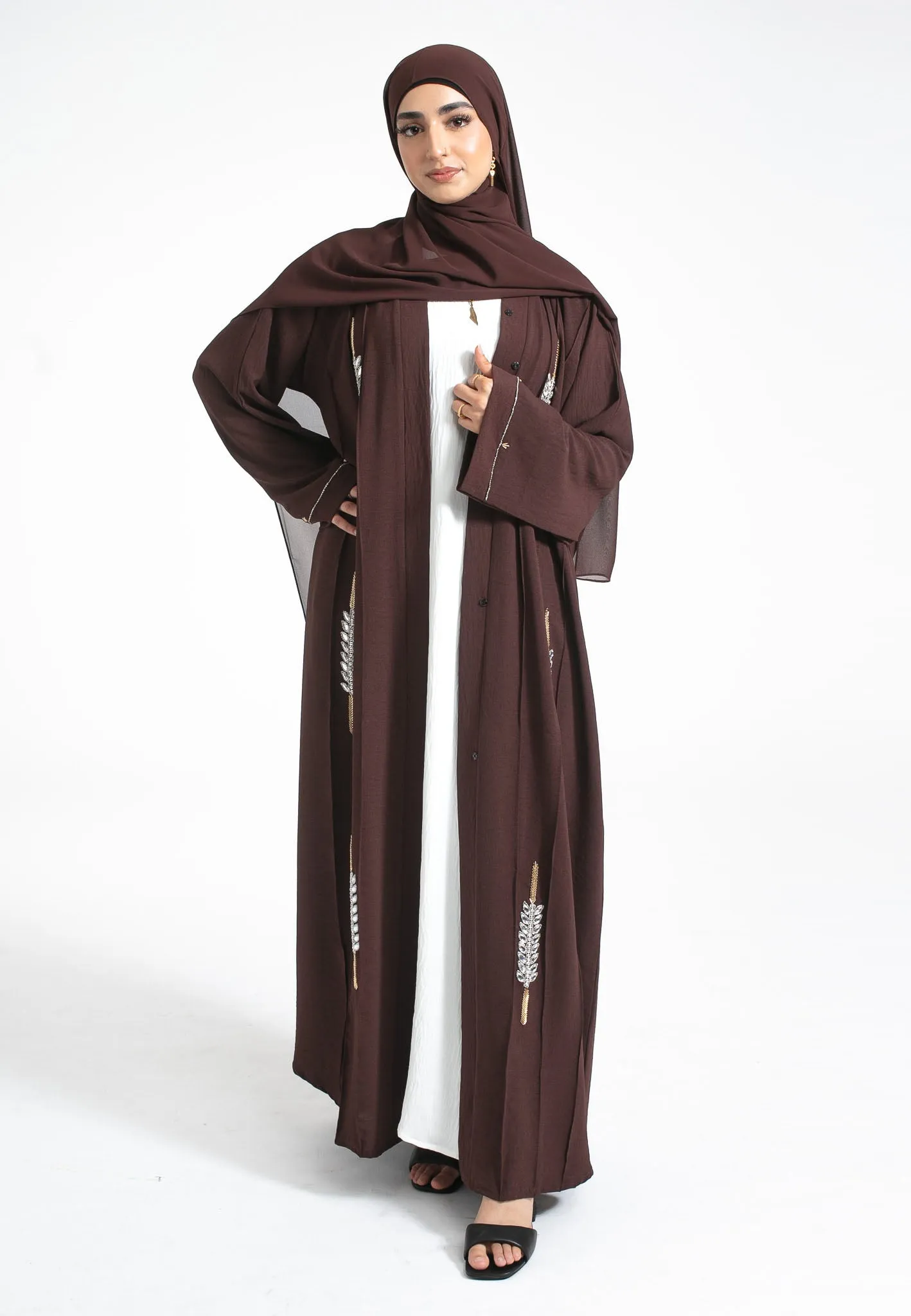 Luxury Manuka Jewels Embellished Open Abaya (Premium)