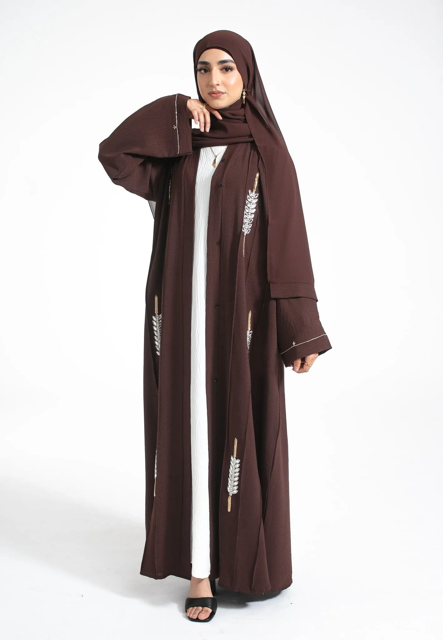 Luxury Manuka Jewels Embellished Open Abaya (Premium)