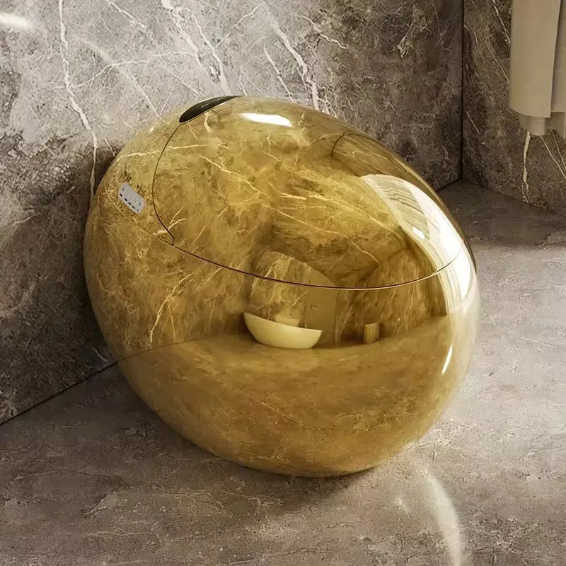 Luxury Modern Floor Mounted Intelligent Toilet Commode Golden Egg Shape Gold Plated
