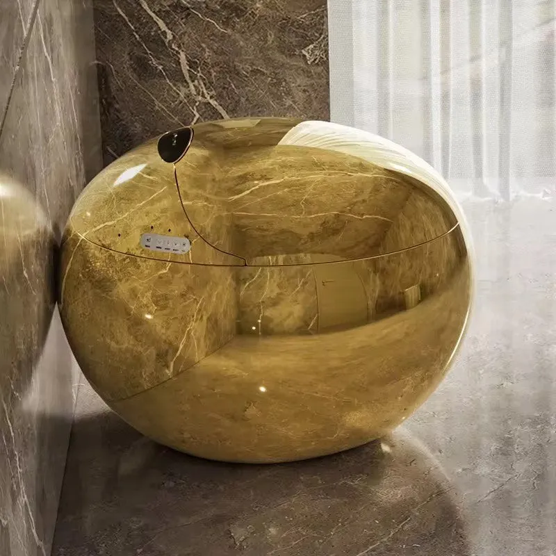 Luxury Modern Floor Mounted Intelligent Toilet Commode Golden Egg Shape Gold Plated