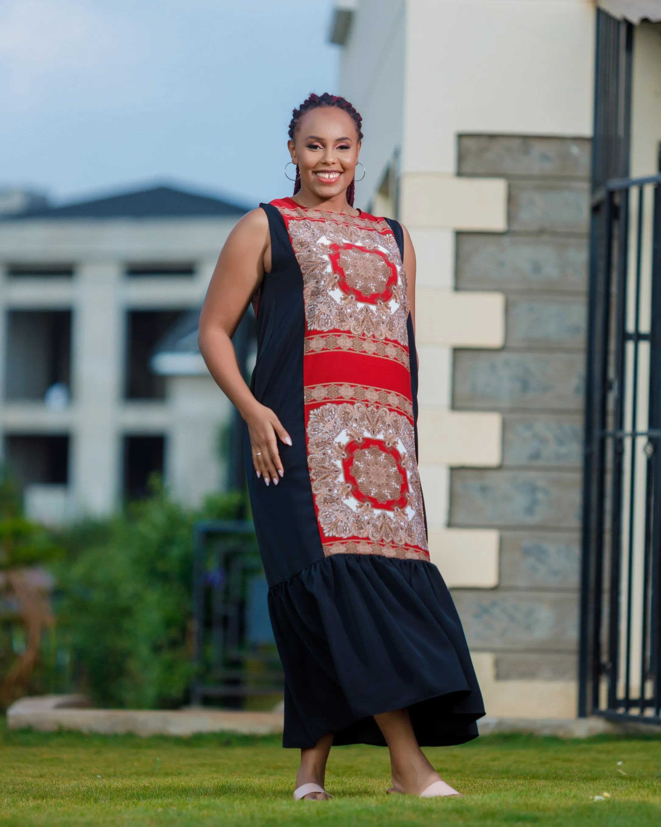 Lwanya Dress -Black/Maroon
