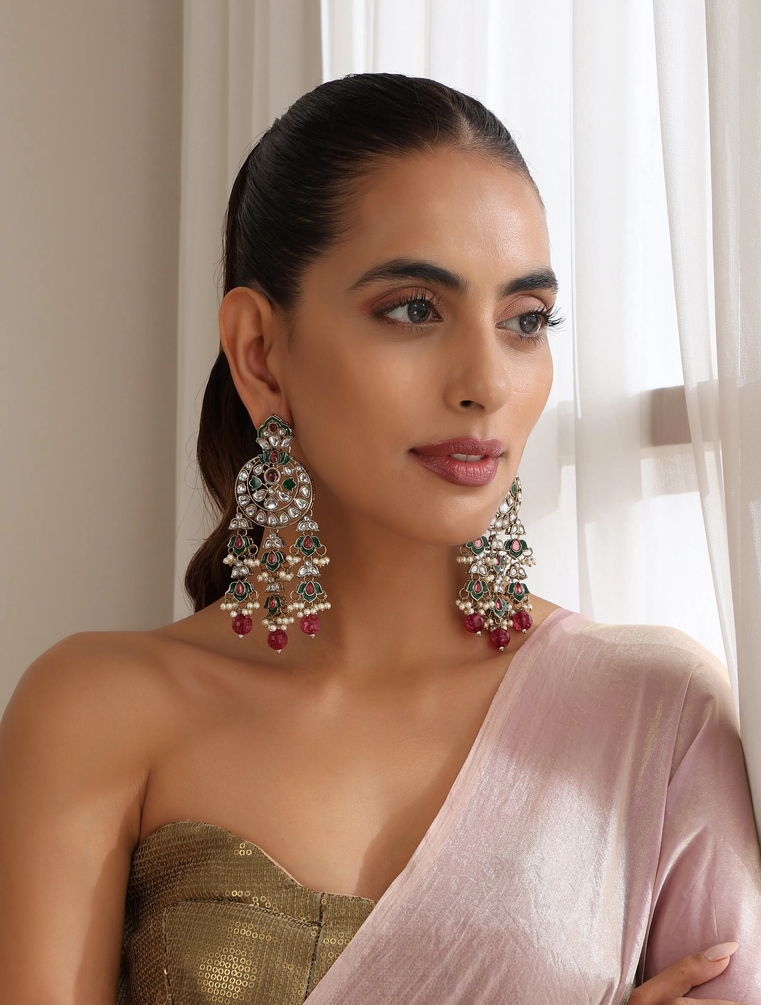 Magenta Color Kundan Earrings