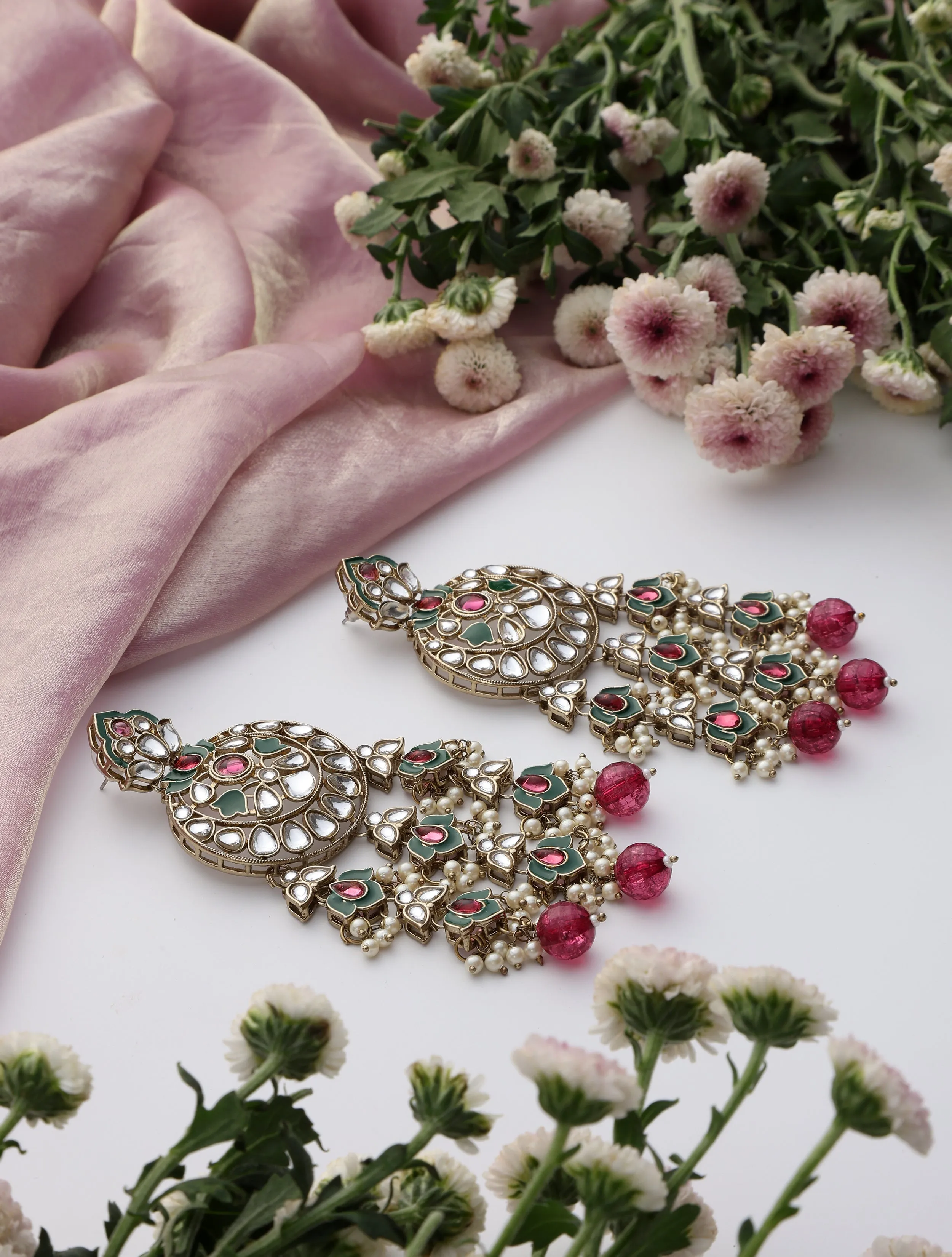 Magenta Color Kundan Earrings