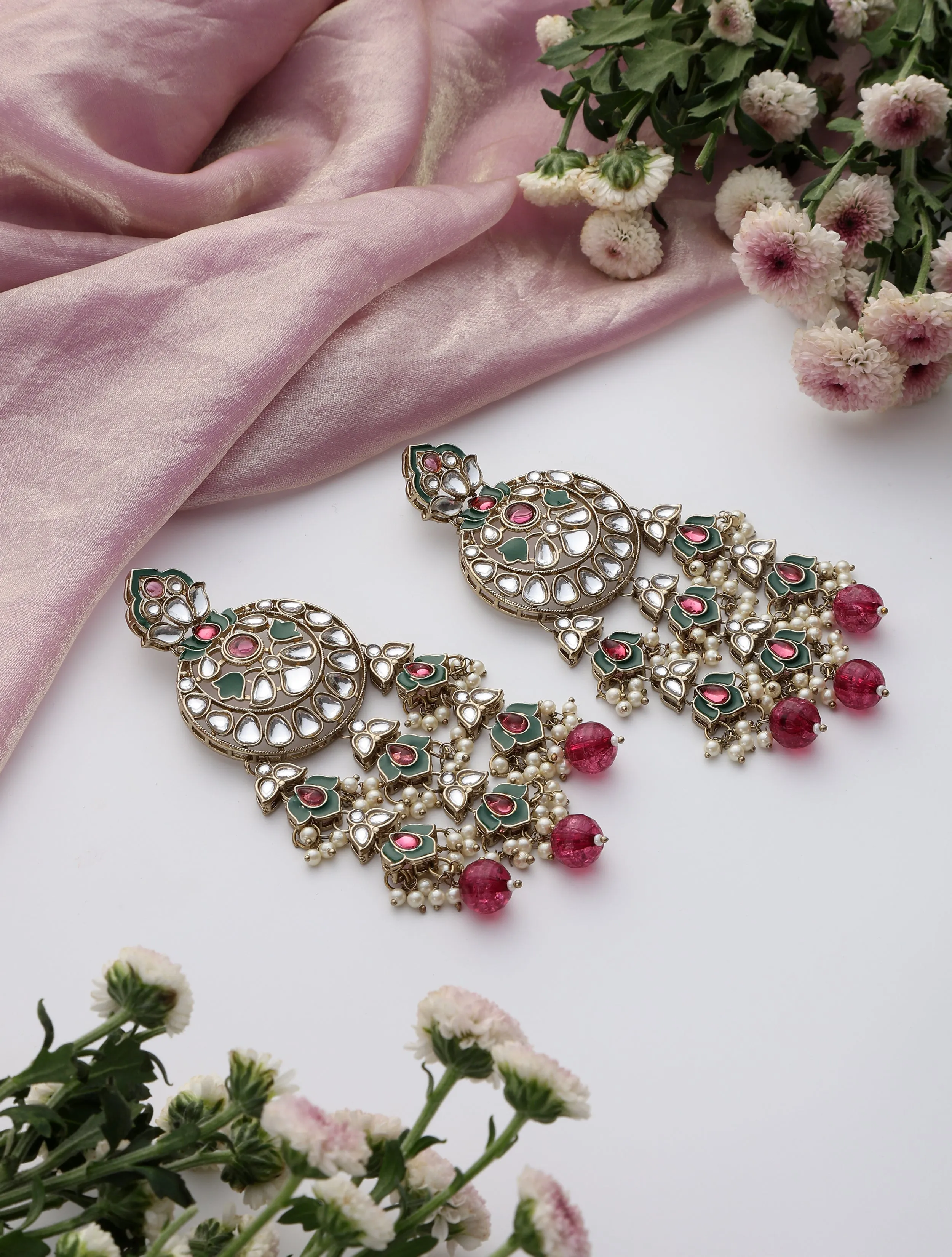Magenta Color Kundan Earrings