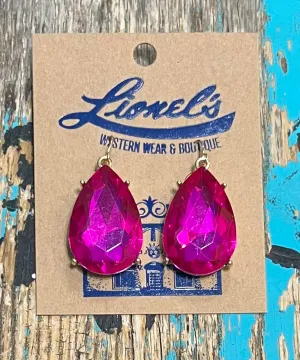Magenta on Gold  Faceted Teardrop Crystal Earrings