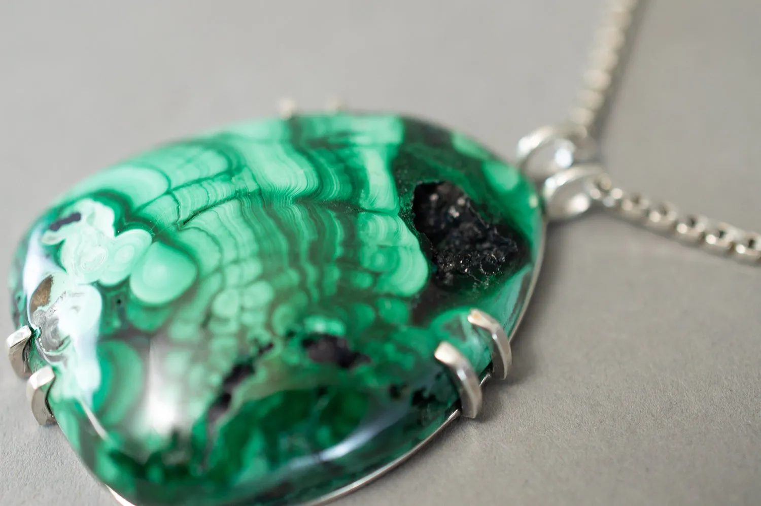 MALACHITE WITH BLACK DRUZY PENDANT