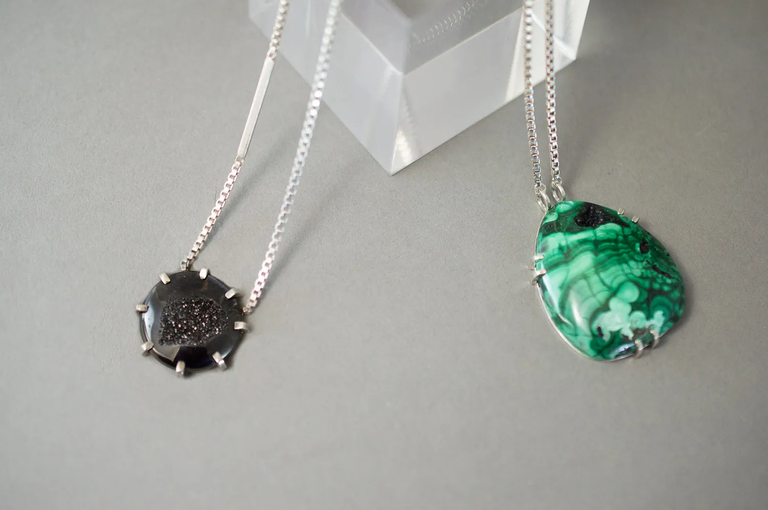 MALACHITE WITH BLACK DRUZY PENDANT