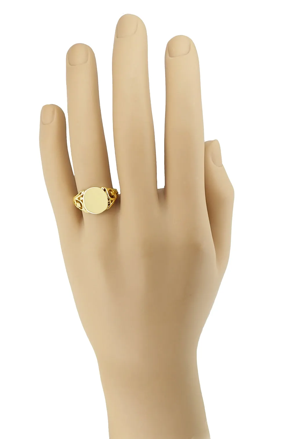 Mens Oval Victorian Filigree Scrolls Signet Ring in 14 Karat Yellow Gold