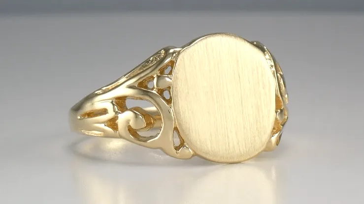 Mens Oval Victorian Filigree Scrolls Signet Ring in 14 Karat Yellow Gold