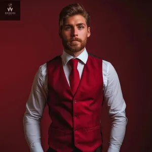 Men's Red Wedding Waistcoat with Black Back – Best-Selling Vest for Groom & Groomsmen