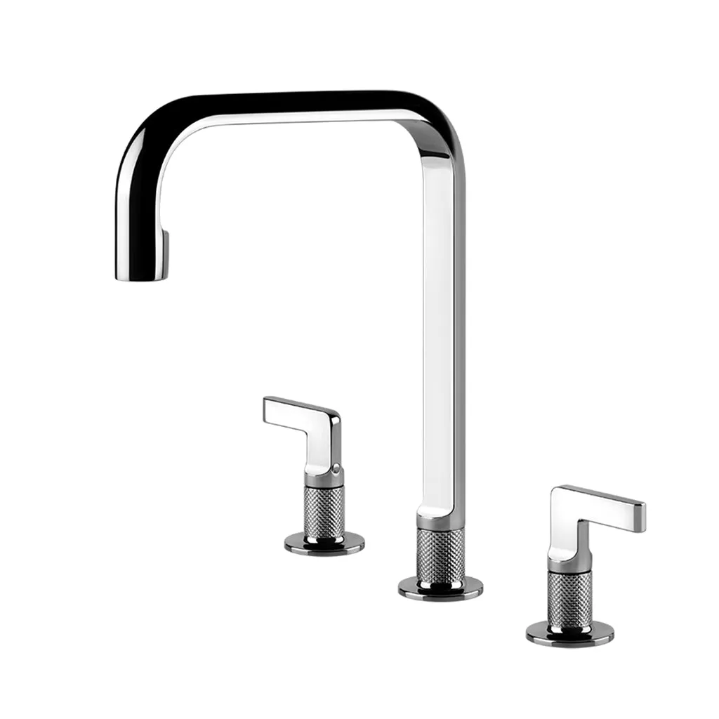 Metro Knurled High Bathroom Faucet - Widespread - 8" Brass/Polished Chrome