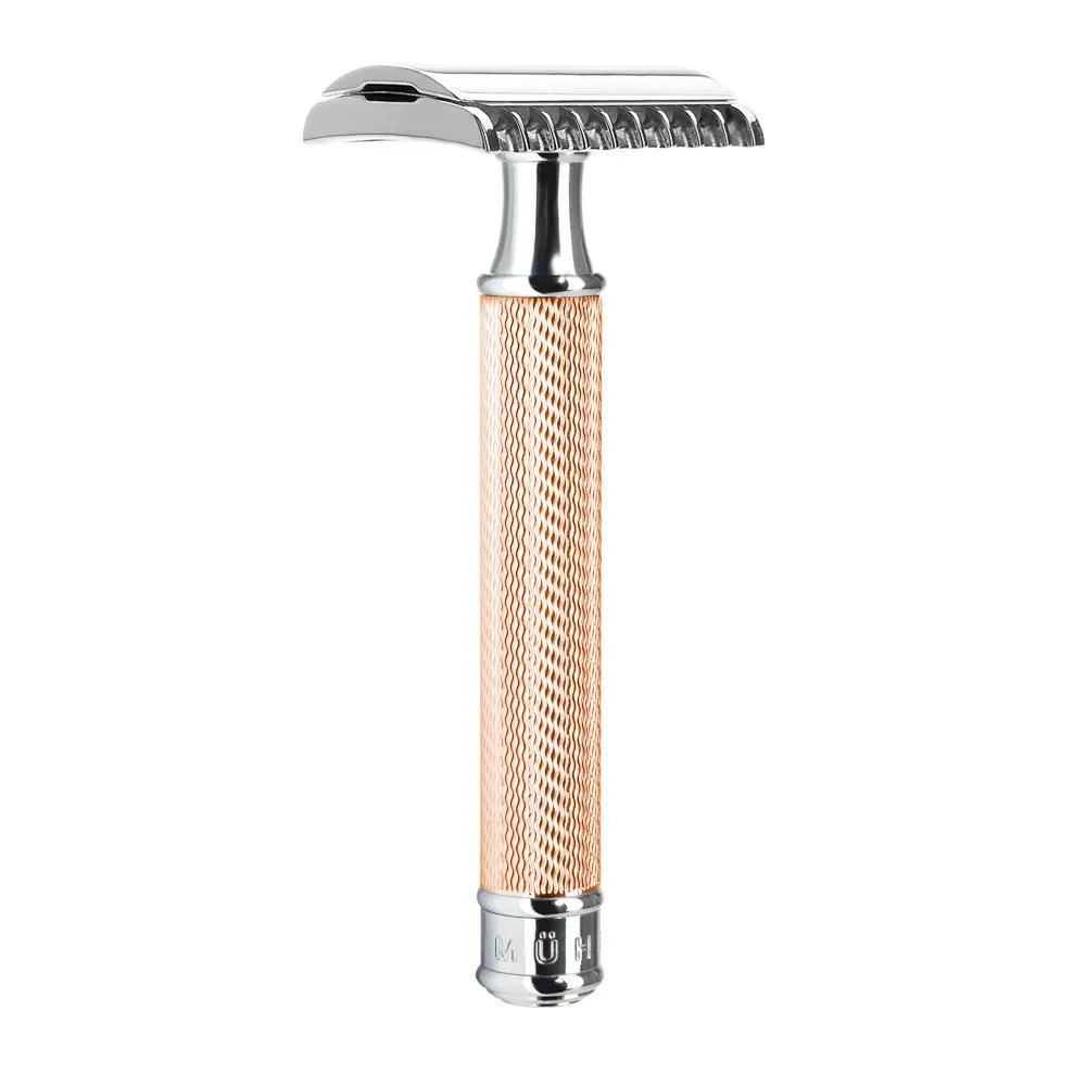 MÜHLE TRADITIONAL 3 Pc. Shaving Set, Silvertip Fibre / Safety Razor, Open Comb, Rosegold