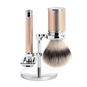 MÜHLE TRADITIONAL 3 Pc. Shaving Set, Silvertip Fibre / Safety Razor, Open Comb, Rosegold