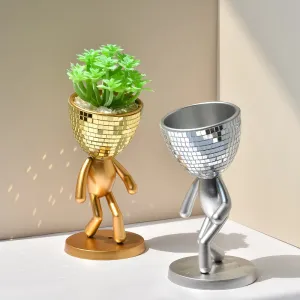 Mirror Disco Walking Man Planter Pot