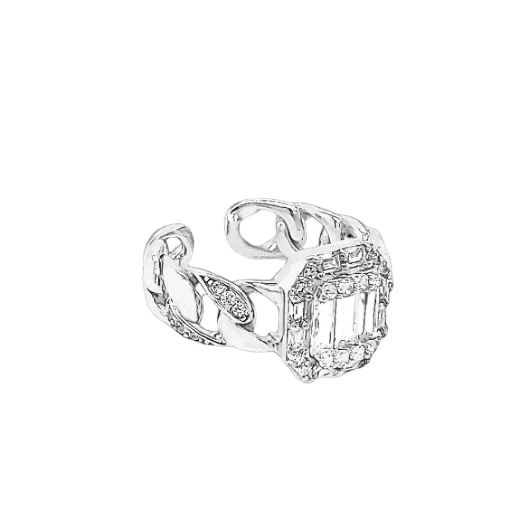 Modern Elegance Gold-Toned Sterling Silver Cubic Zirconia Links Ring - C1422359