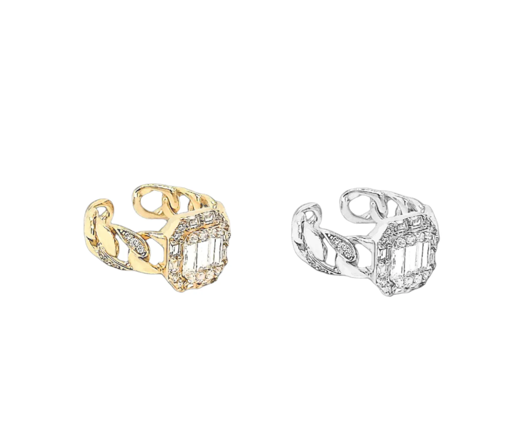 Modern Elegance Gold-Toned Sterling Silver Cubic Zirconia Links Ring - C1422359