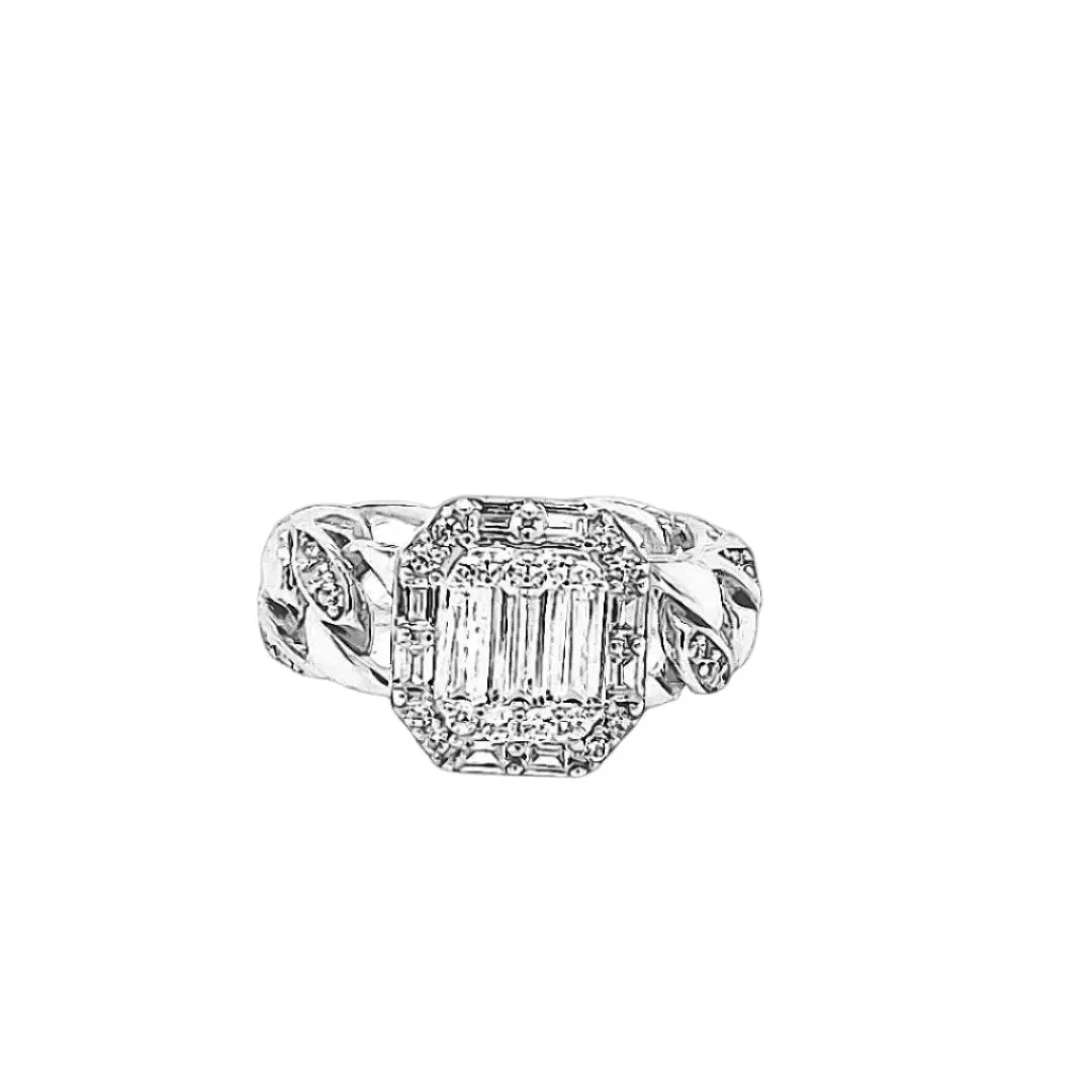 Modern Elegance Gold-Toned Sterling Silver Cubic Zirconia Links Ring - C1422359