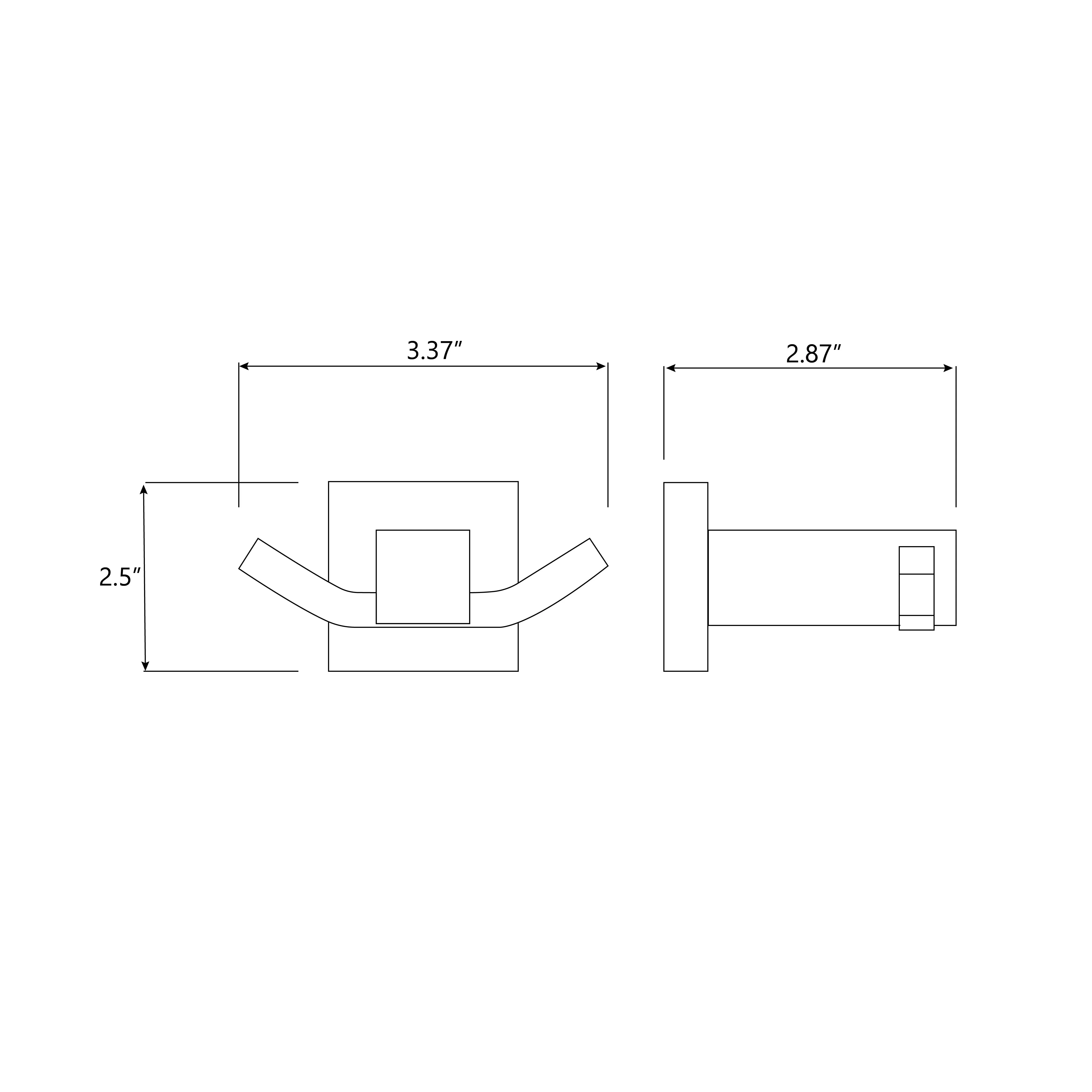 Modern Square Double Hook - Wall Mount - 4" Brass/Satin Brass