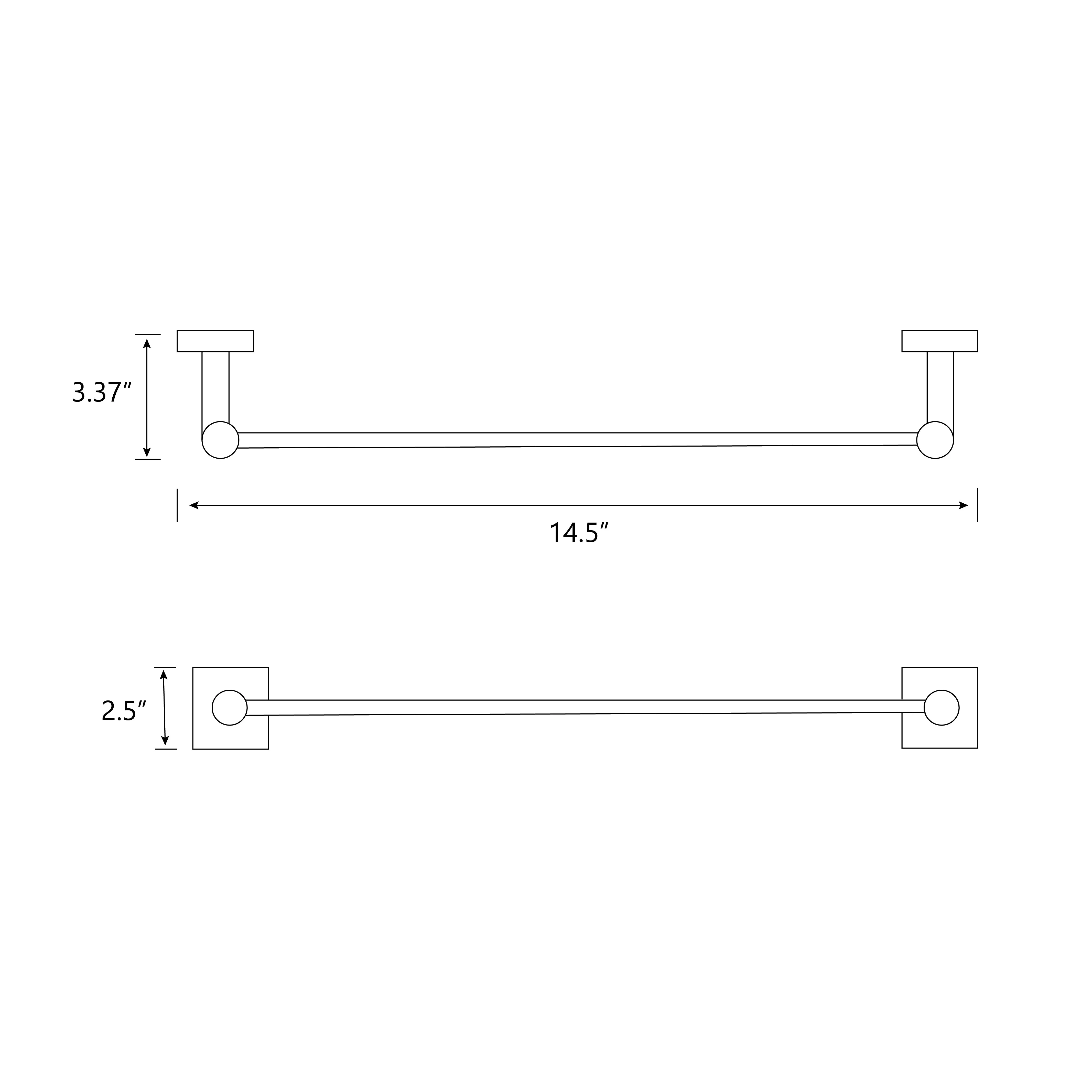 Modern Square Towel Bar - Wall Mount - 12" Brass/Satin Nickel