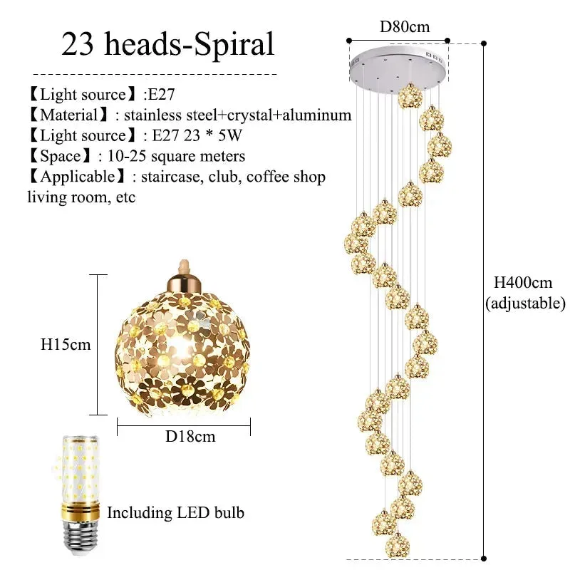 Modern Stainless Steel Petal Chandelier for Staircase