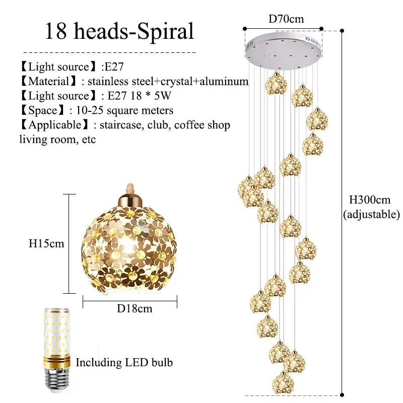 Modern Stainless Steel Petal Chandelier for Staircase