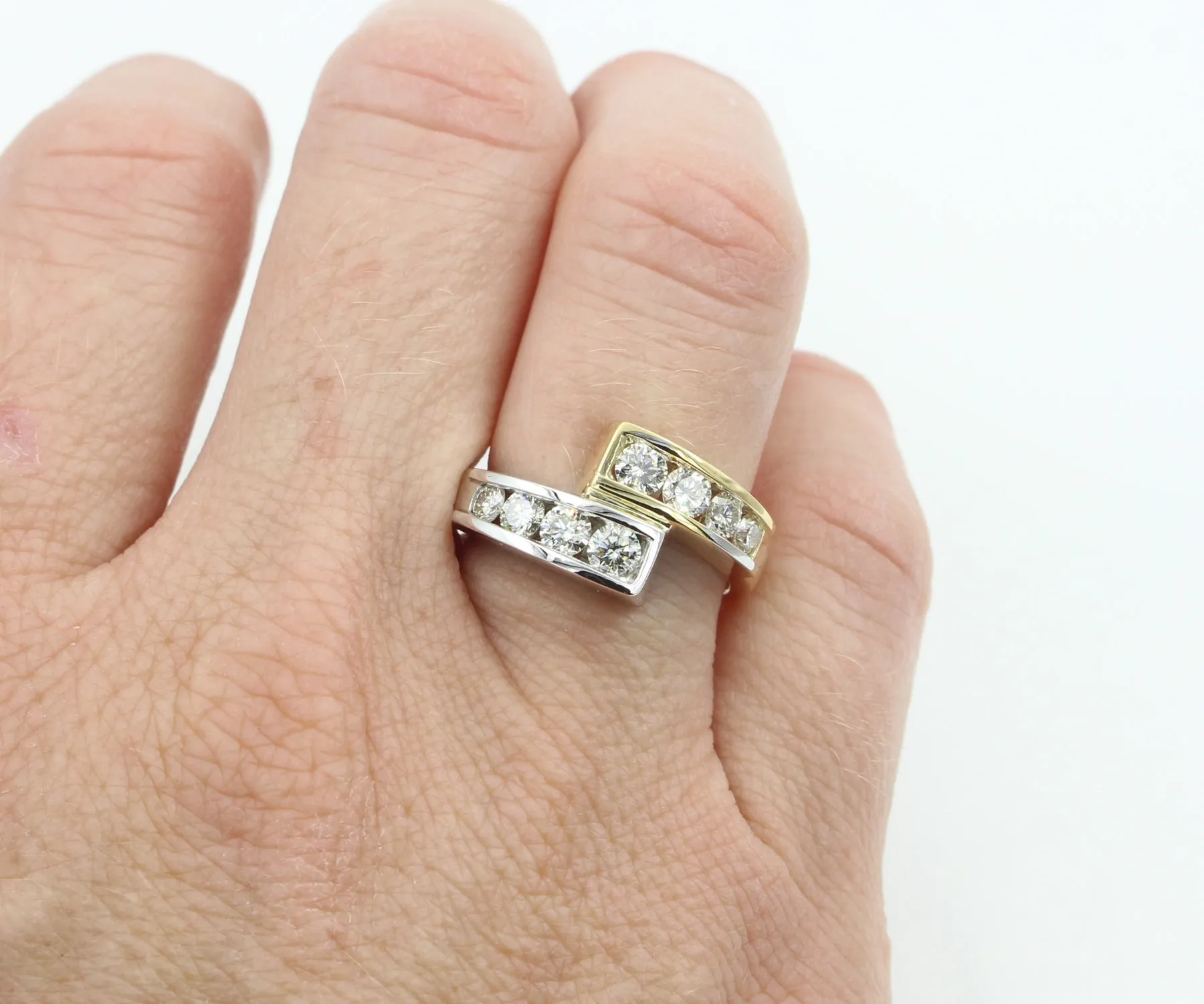 Modern Two Tone Twist Diamond Ring