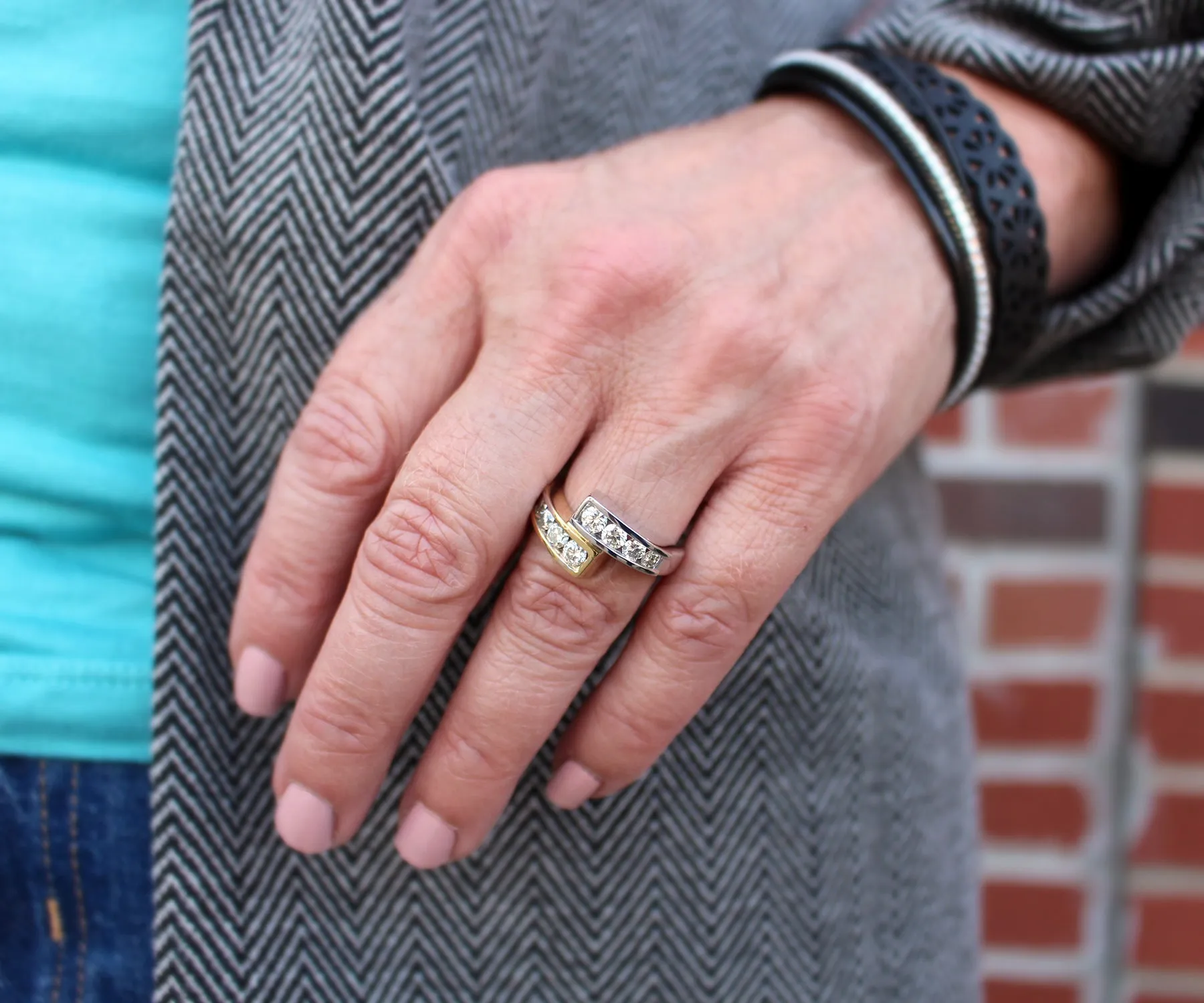 Modern Two Tone Twist Diamond Ring
