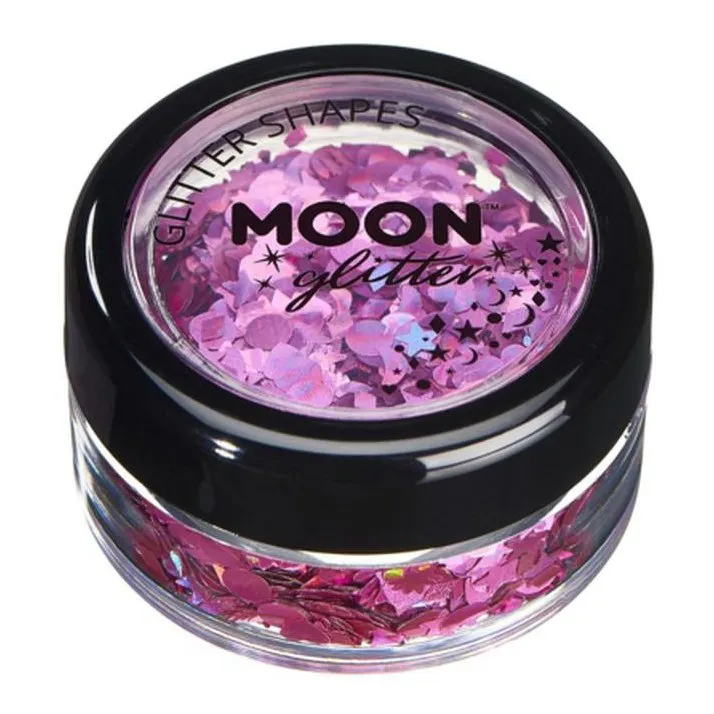 Moon Glitter Holographic Glitter Shapes, Pink