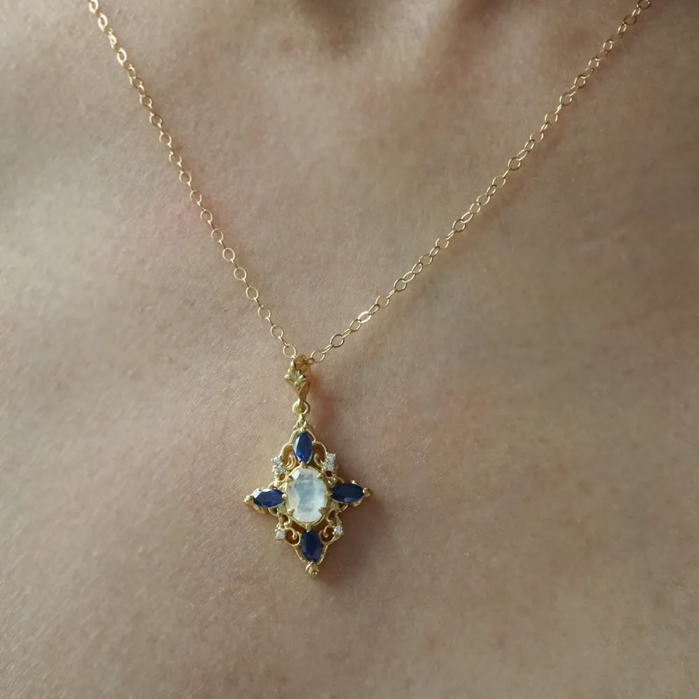 Moonstone & Sapphire Boudoir Pendant