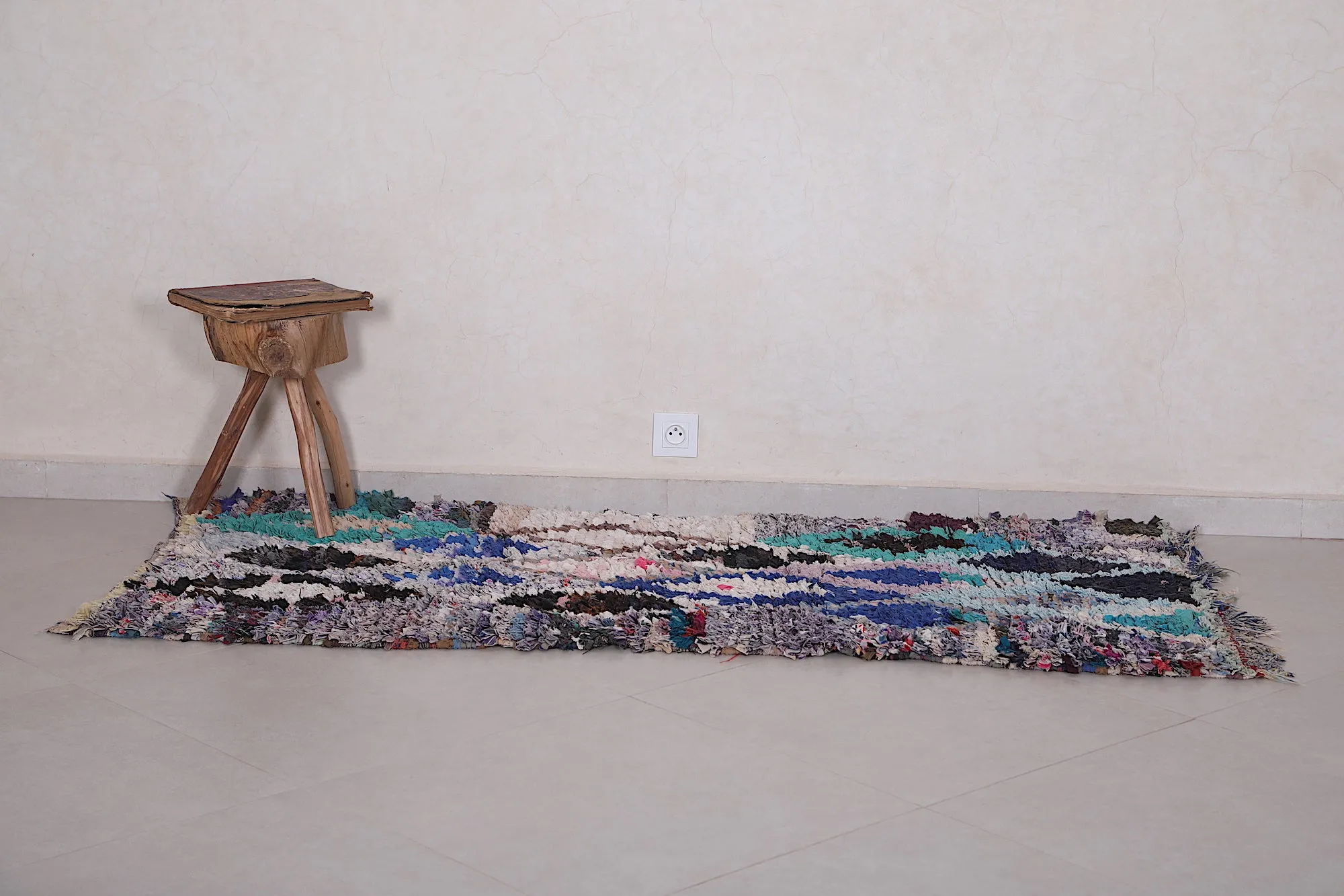 Moroccan Boucherouite Rug 2.7 x 6.1 Feet - Unique Berber Design
