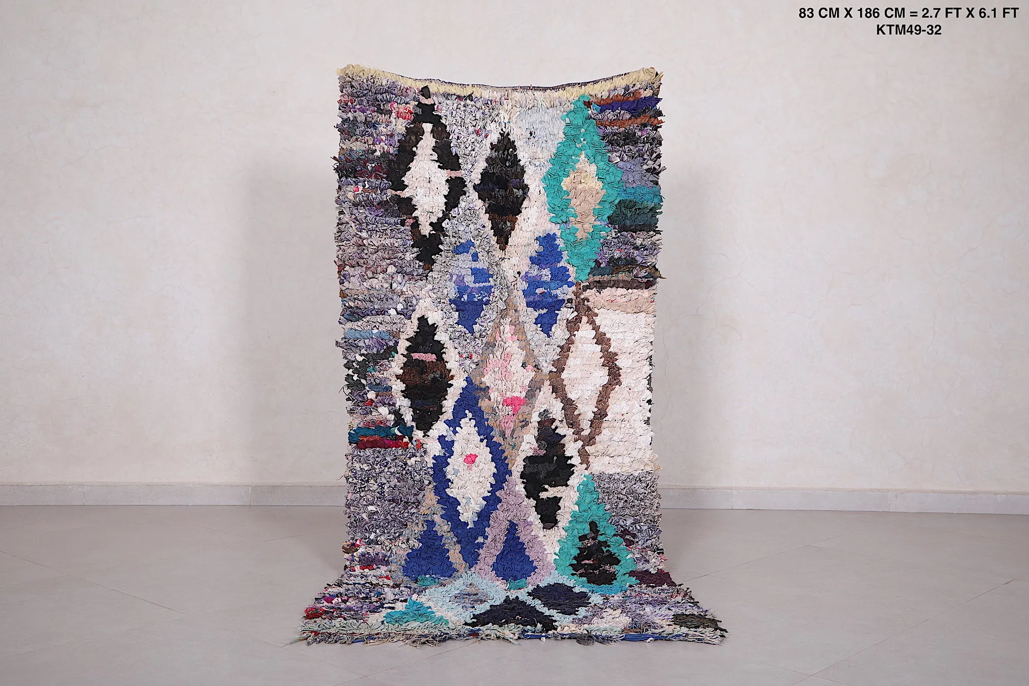Moroccan Boucherouite Rug 2.7 x 6.1 Feet - Unique Berber Design