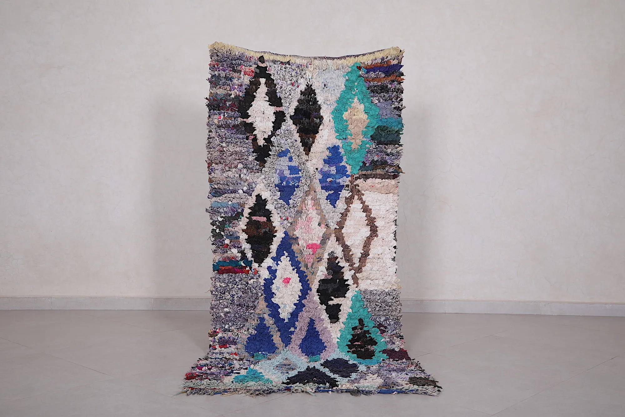 Moroccan Boucherouite Rug 2.7 x 6.1 Feet - Unique Berber Design