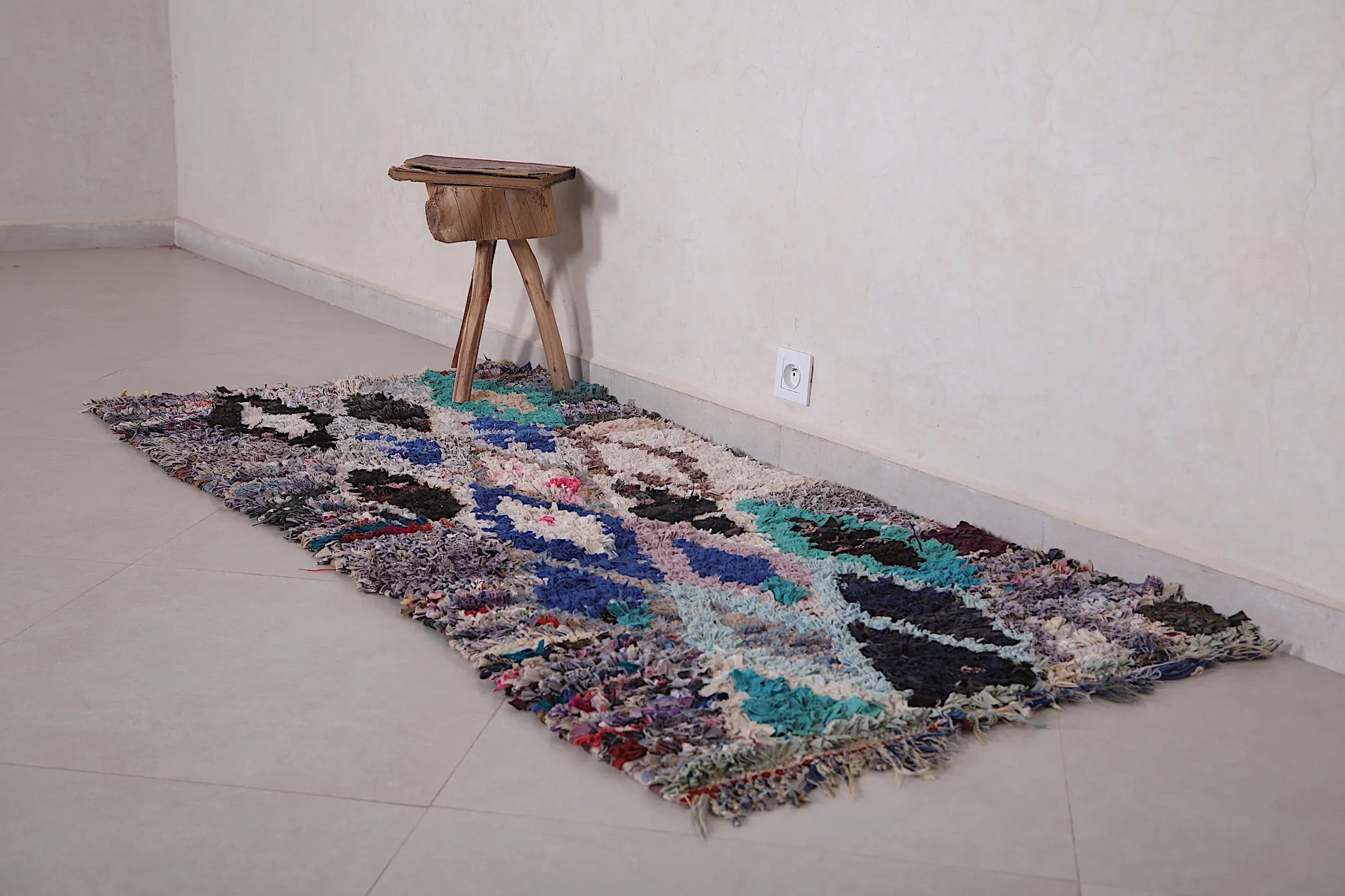 Moroccan Boucherouite Rug 2.7 x 6.1 Feet - Unique Berber Design