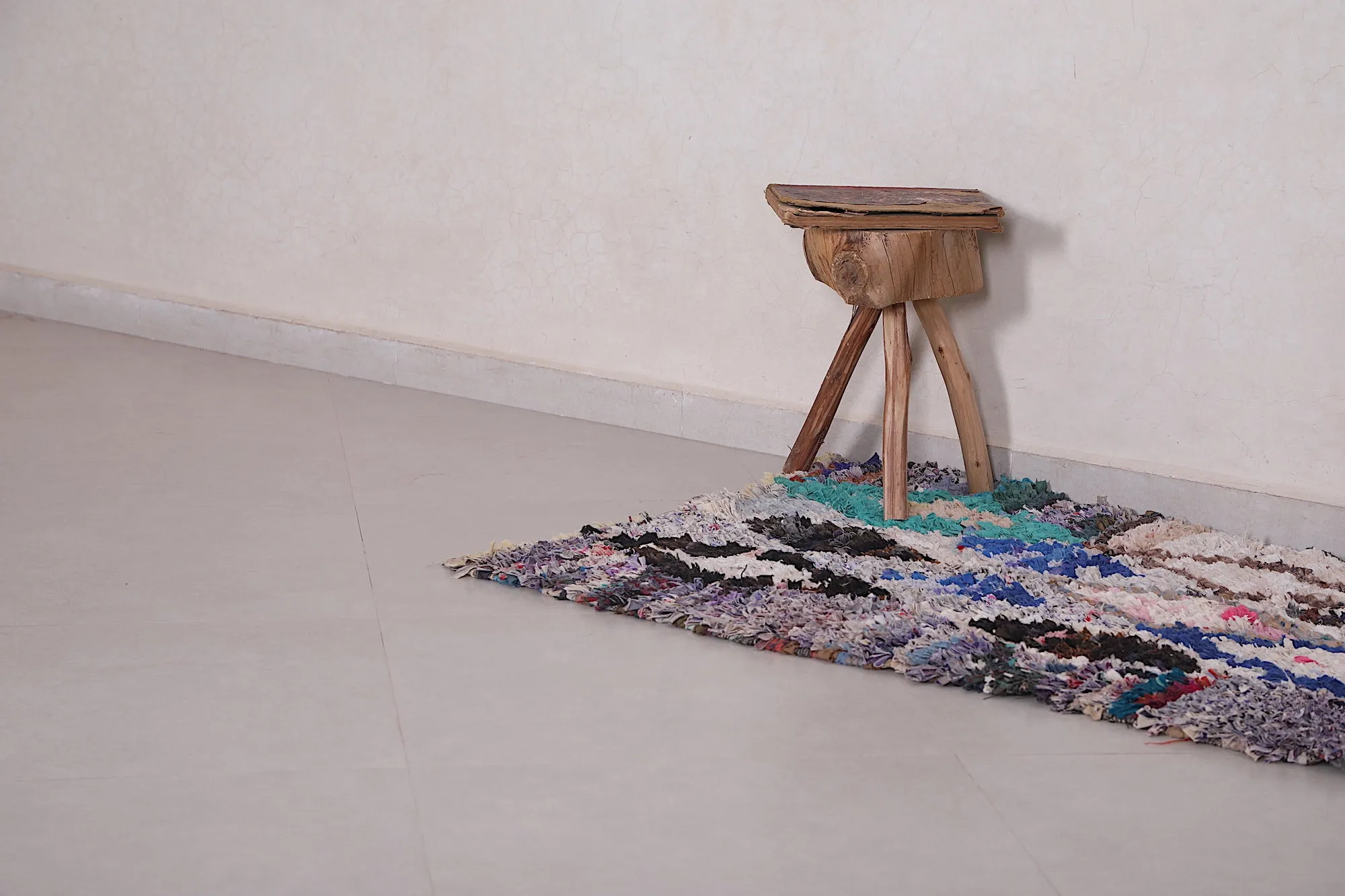 Moroccan Boucherouite Rug 2.7 x 6.1 Feet - Unique Berber Design
