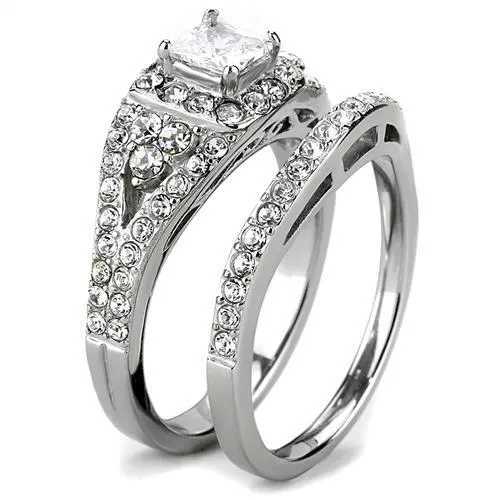 MT 3523 Wedding Set Stainless Steel Beautiful Clear Crystals Travel Jewelry Newest