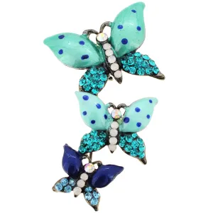 Multi Green Three Butterflies Crystal Pin Brooch