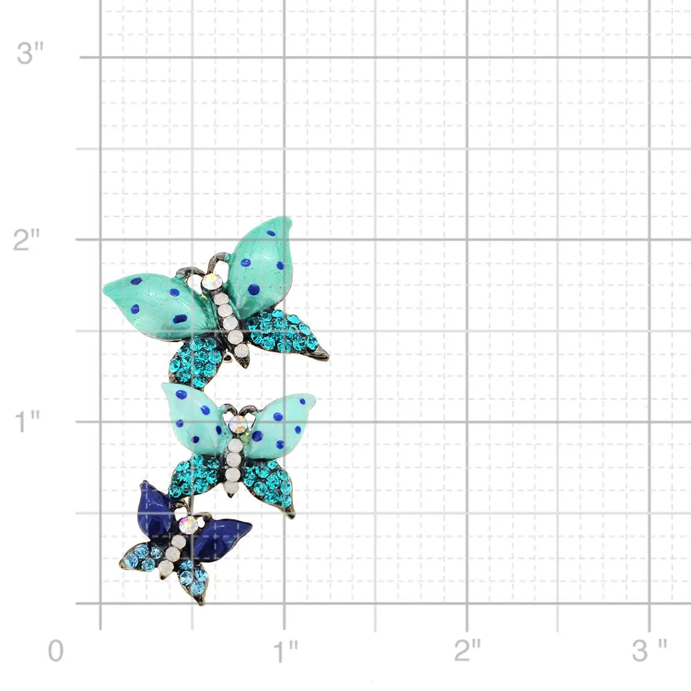 Multi Green Three Butterflies Crystal Pin Brooch