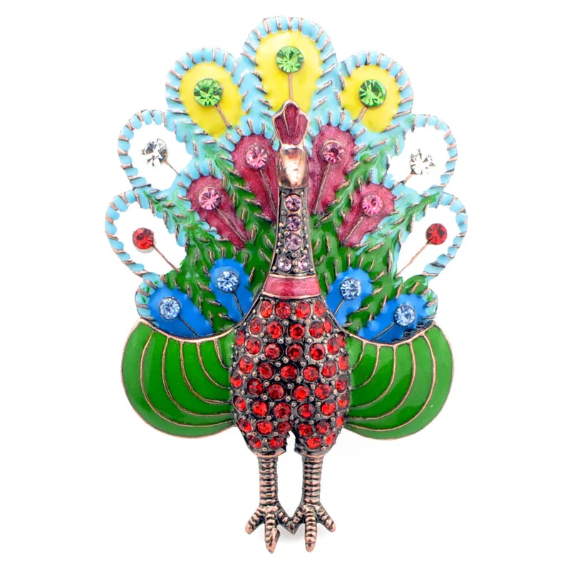 Multicolorl Aquamarine Enamel Peacock Brooch Pin