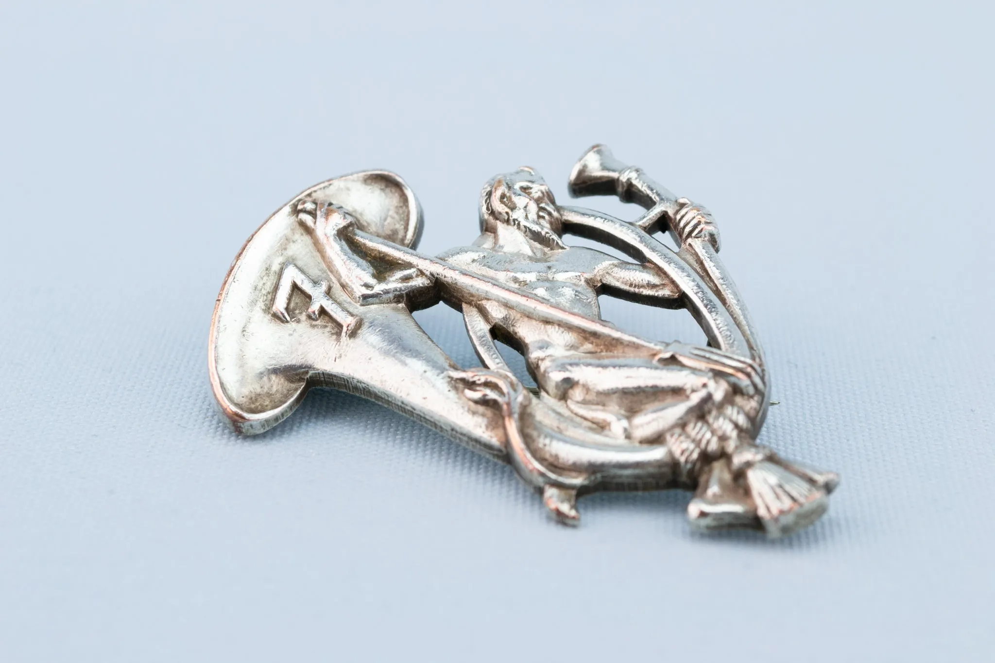 Musical Brooch with Trumpet & Devil, English Early 1900s