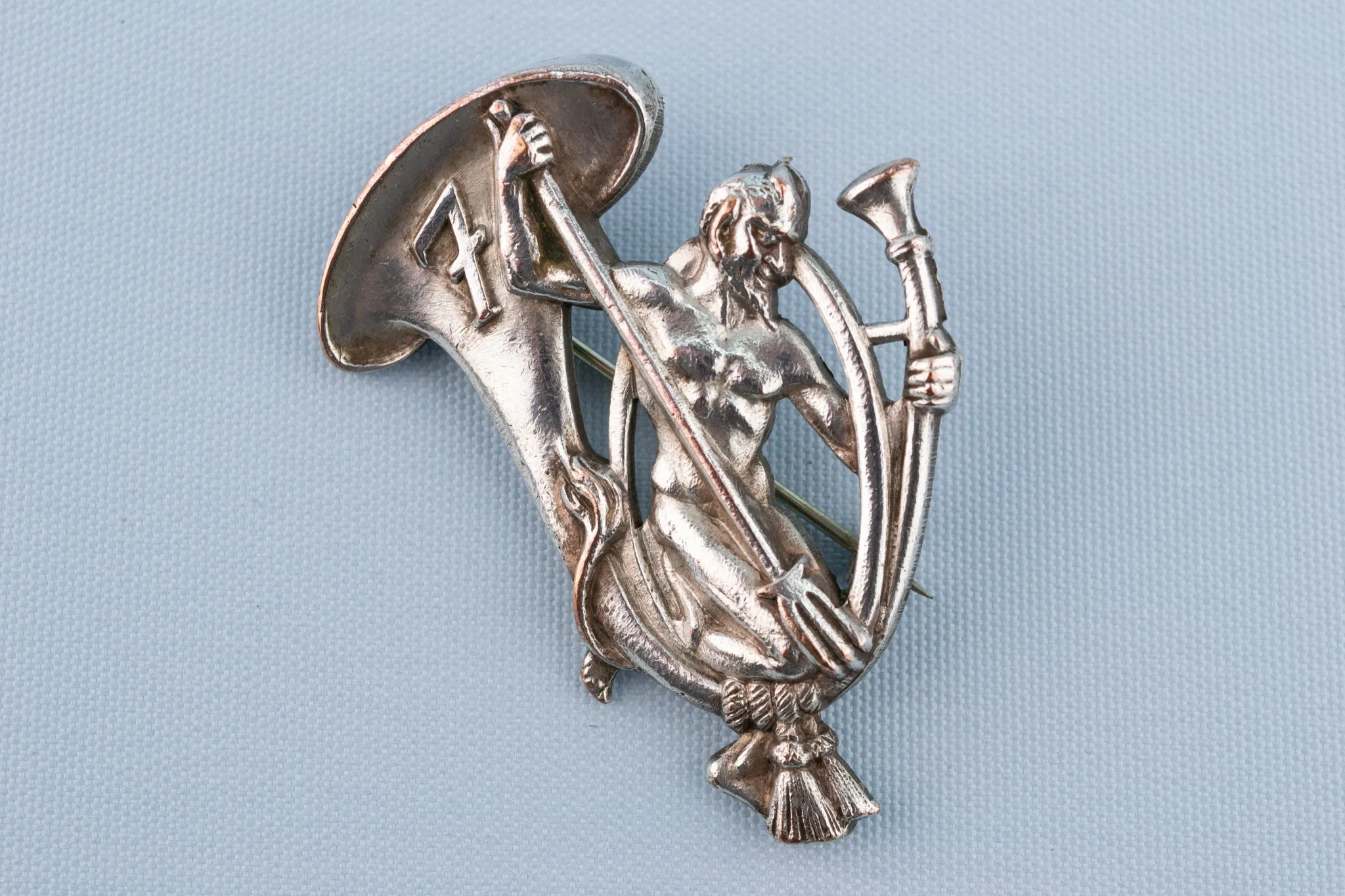 Musical Brooch with Trumpet & Devil, English Early 1900s