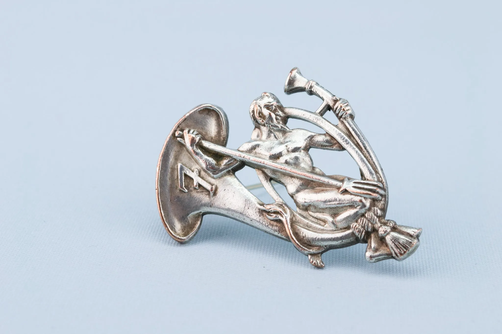 Musical Brooch with Trumpet & Devil, English Early 1900s
