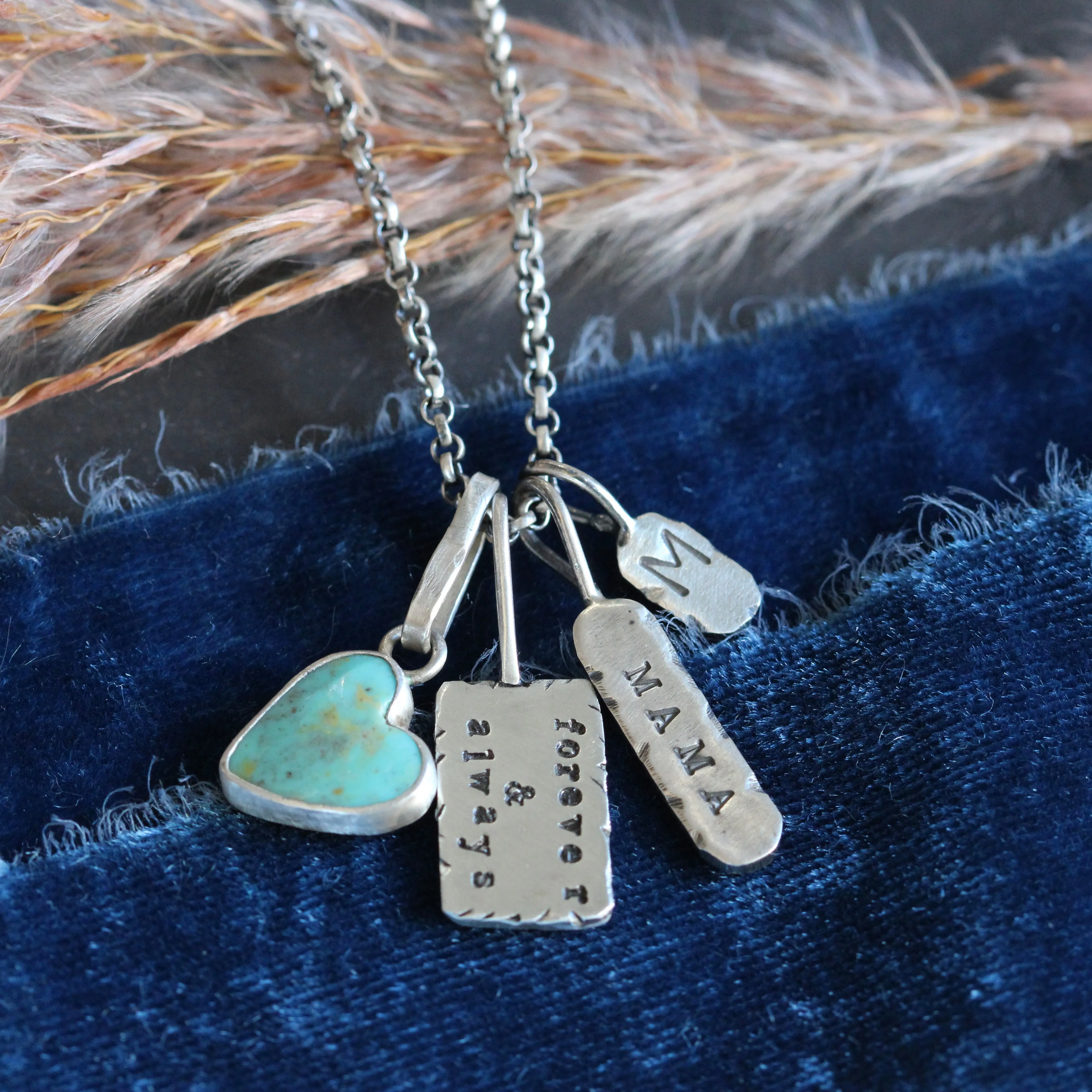 Natural Turquoise Heart sterling silver charm for Storyteller Collection