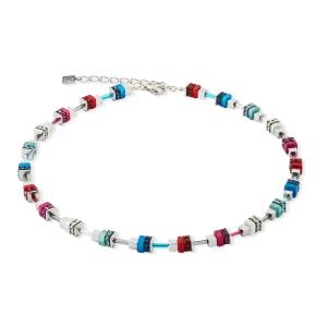Necklace Modern Future Cube blue-red