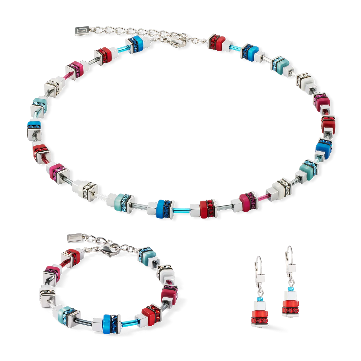 Necklace Modern Future Cube blue-red