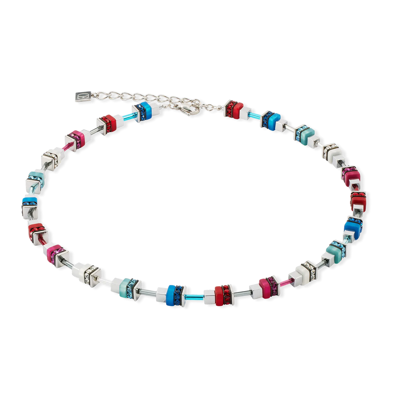Necklace Modern Future Cube blue-red