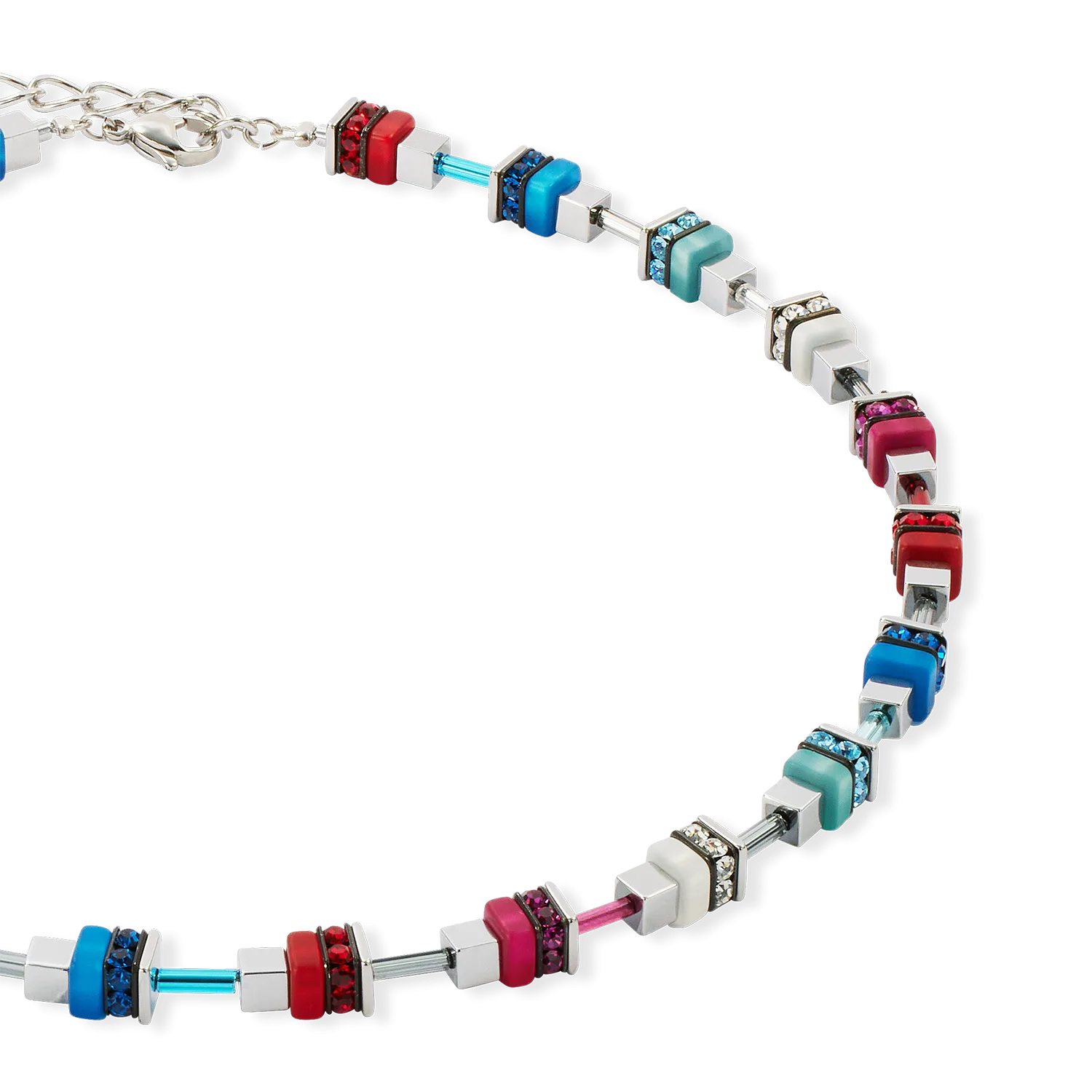 Necklace Modern Future Cube blue-red