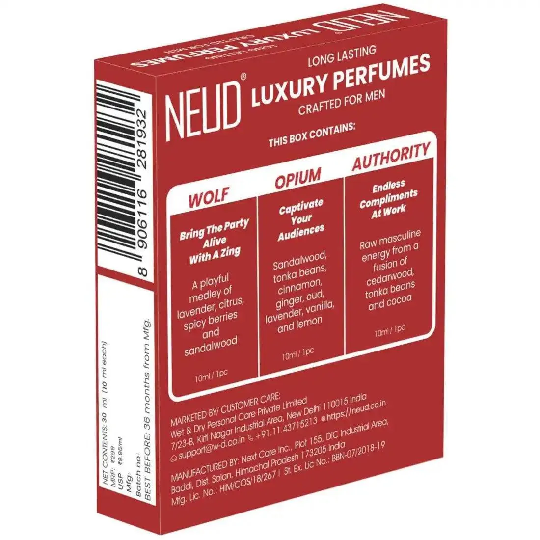 NEUD Luxury Pocket Perfume Gift Set for Men - Long Lasting Eau de Parfum (Citrus, Lavender, Cedarwood Fragrance) - 3x10ml
