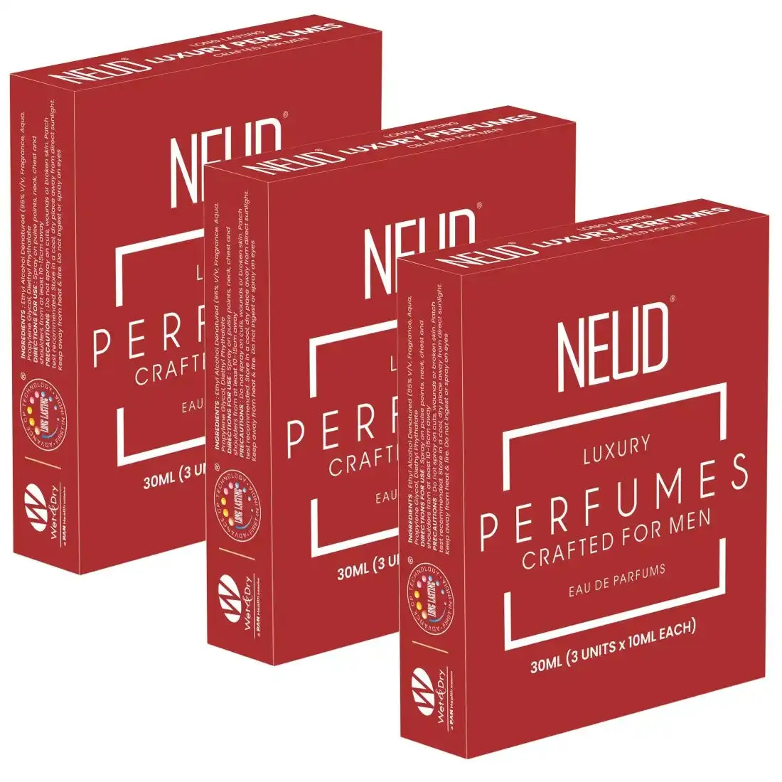 NEUD Luxury Pocket Perfume Gift Set for Men - Long Lasting Eau de Parfum (Citrus, Lavender, Cedarwood Fragrance) - 3x10ml